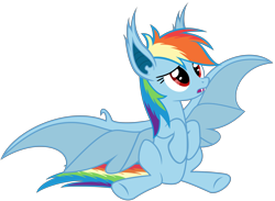 Size: 8200x6000 | Tagged: safe, artist:magister39, rainbow dash, bat pony, pony, absurd resolution, bat ponified, cute, dashabetes, fangs, frown, open mouth, race swap, rainbowbat, simple background, sitting, solo, spread wings, transparent background, vector