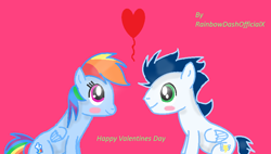 Size: 950x538 | Tagged: safe, artist:rainbowdashofficialx, rainbow dash, soarin', pegasus, pony, blushing, female, male, shipping, soarindash, straight, valentine's day