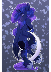 Size: 3508x4961 | Tagged: safe, artist:dreamingflys, princess luna, alicorn, pony, eyes closed, moon, solo