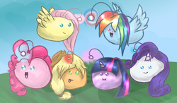 Size: 1104x646 | Tagged: safe, artist:darkvioletcloud, derpibooru import, applejack, fluttershy, pinkie pie, rainbow dash, rarity, twilight sparkle, earth pony, pegasus, pony, unicorn, blob, blobs, mane six