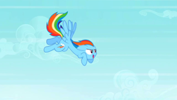 Size: 1280x720 | Tagged: safe, derpibooru import, screencap, rainbow dash, pegasus, pony, may the best pet win, animation error, butt wings, crotch bulge, flying, great moments in animation, solo