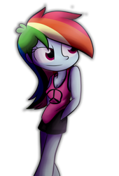 Size: 5359x7902 | Tagged: safe, artist:fj-c, derpibooru import, rainbow dash, equestria girls, absurd resolution, breasts, cleavage, clothes, female, peace symbol, shorts, simple background, solo, tanktop, transparent background