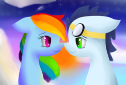 Size: 1280x870 | Tagged: safe, artist:annaslolart, rainbow dash, soarin', pegasus, pony, female, male, shipping, soarindash, straight