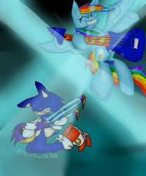 Size: 540x648 | Tagged: safe, artist:skywillow28022, derpibooru import, rainbow dash, pegasus, pony, crossover, guitar, sonic the hedgehog, sonic the hedgehog (series), sonic underground