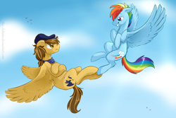 Size: 900x600 | Tagged: safe, artist:the-chibster, rainbow blitz, rainbow dash, oc, oc:swift sketch, pegasus, pony, rule 63