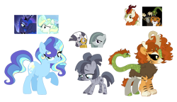 Size: 1272x731 | Tagged: safe, artist:unoriginai, autumn blaze, chimera sisters, marble pie, princess luna, vapor trail, zecora, oc, alicorn, chimera, pony, magical lesbian spawn, multiple heads, offspring, parent:autumn blaze, parent:chimera sisters, parent:marble pie, parent:princess luna, parent:vapor trail, parent:zecora, three heads