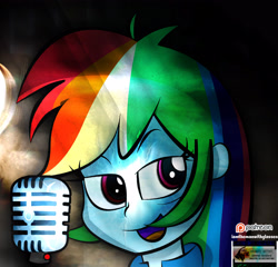 Size: 3300x3174 | Tagged: safe, artist:iamthemanwithglasses, derpibooru import, rainbow dash, equestria girls, microphone, solo