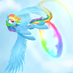 Size: 2800x2800 | Tagged: safe, artist:alicjaspring, rainbow dash, pegasus, pony, flying, solo, sonic rainboom