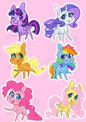 Size: 2480x3507 | Tagged: safe, artist:corelle-vairel, derpibooru import, applejack, fluttershy, pinkie pie, rainbow dash, rarity, twilight sparkle, twilight sparkle (alicorn), alicorn, earth pony, pegasus, pony, unicorn, chibi, mane six, watermark