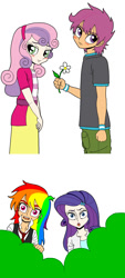 Size: 902x2000 | Tagged: safe, artist:asdf314159265, rainbow dash, rarity, scootaloo, sweetie belle, human, female, humanized, lesbian, light skin, scootabelle, shipping