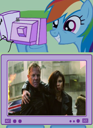 Size: 879x1205 | Tagged: safe, rainbow dash, pegasus, pony, 24, 24: live another day, chloe o'brien, exploitable meme, jack bauer, meme, obligatory pony, squee, teaser, tv meme