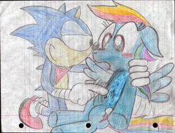 Size: 2205x1688 | Tagged: safe, artist:comedyestudios, derpibooru import, rainbow dash, pegasus, pony, crossover, lined paper, sonic the hedgehog, sonic the hedgehog (series), traditional art