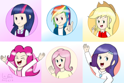 Size: 6000x4000 | Tagged: safe, artist:linlaifeng, derpibooru import, applejack, fluttershy, pinkie pie, rainbow dash, rarity, twilight sparkle, human, humanized, mane six