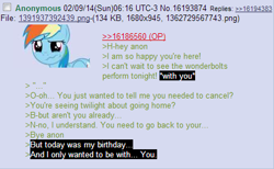 Size: 445x275 | Tagged: safe, rainbow dash, pegasus, pony, /mlp/, greentext, rejection, rejection is magic, text