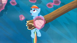 Size: 1366x768 | Tagged: safe, screencap, rainbow dash, pegasus, pony, the mysterious mare do well, magic, rock, solo