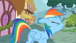 Size: 1366x768 | Tagged: safe, screencap, rainbow dash, pegasus, pony, the mysterious mare do well, dashabuse, solo