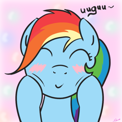 Size: 659x658 | Tagged: safe, artist:rainbow-dosh, rainbow dash, pegasus, pony, blue coat, female, mare, multicolored mane, solo, uguu