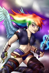 Size: 730x1095 | Tagged: safe, artist:m_d_quill, derpibooru import, rainbow dash, human, belly button, humanized, solo