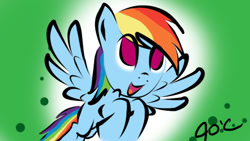 Size: 637x358 | Tagged: safe, artist:fletchshot, rainbow dash, pegasus, pony, female, mare, simple background, solo