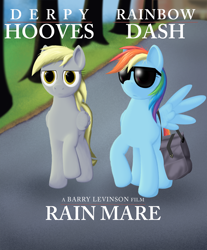 Size: 1600x1933 | Tagged: safe, artist:styroponyworks, derpibooru import, derpy hooves, rainbow dash, pegasus, pony, bag, female, mare, movie, movie poster, parody, ponified, poster, sunglasses, underp