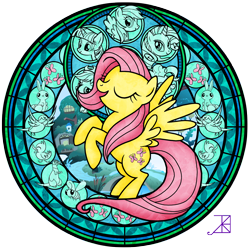 Size: 1600x1600 | Tagged: safe, artist:akili-amethyst, derpibooru import, applejack, fluttershy, pinkie pie, rainbow dash, rarity, twilight sparkle, earth pony, pegasus, pony, unicorn, dive to the heart, kingdom hearts, stained glass