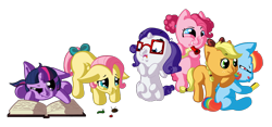 Size: 1500x700 | Tagged: safe, artist:thegrumpyturtle, derpibooru import, applejack, fluttershy, pinkie pie, rainbow dash, rarity, twilight sparkle, earth pony, pegasus, pony, unicorn, airhorn, filly, glasses, mane six