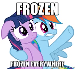 Size: 500x455 | Tagged: safe, rainbow dash, twilight sparkle, pegasus, pony, exploitable meme, frozen (movie), meme, memegenerator, x x everywhere