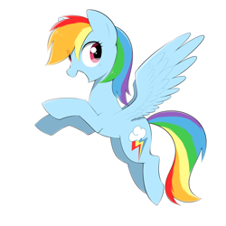 Size: 1280x1280 | Tagged: safe, artist:30clock, derpibooru import, rainbow dash, pegasus, pony, female, flying, mare, open mouth, simple background, solo, white background