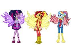 Size: 1024x736 | Tagged: safe, artist:pastel-pony-artist, derpibooru import, rainbow dash, sci-twi, sunset shimmer, twilight sparkle, equestria girls, legend of everfree, crystal gala