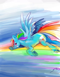 Size: 1200x1536 | Tagged: safe, artist:vampirechicken, rainbow dash, pegasus, pony, flying, hooves, solo, unshorn fetlocks