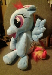 Size: 432x624 | Tagged: safe, rainbow dash, abomination, backpack, deformity, irl, merchandise, nightmare fuel, photo, plushie