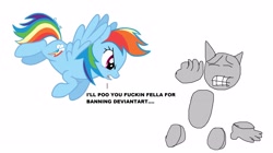 Size: 2743x1539 | Tagged: safe, artist:alerkina2, rainbow dash, pegasus, pony, 1000 hours in ms paint, cuckolding in the description, deviantart, engrish, female, grammar error, mare, mouthpiece, ms paint, op is a cuck, vulgar, wat