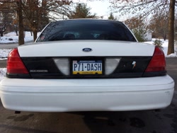 Size: 4128x3096 | Tagged: safe, rainbow dash, absurd resolution, car, crown victoria, cutie mark, ford, irl, license plate, pennsylvania, photo, police car