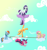 Size: 2800x3000 | Tagged: safe, artist:mrmrman363, derpibooru import, applejack, fluttershy, pinkie pie, rainbow dash, rarity, twilight sparkle, twilight sparkle (alicorn), alicorn, earth pony, pegasus, pony, unicorn, acrobatics, balance, balancing, cloud, cloudy, female, flying, mare