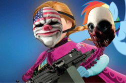 Size: 1053x699 | Tagged: safe, rainbow dash, human, wolf, anna, dallas, frozen (movie), gun, m249, payday, payday the heist, wat, what has science done