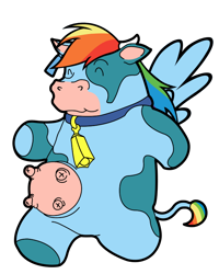 Size: 606x757 | Tagged: artist needed, source needed, safe, rainbow dash, cow, cowbell, rainbovine dash, solo, species swap, udder