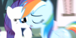 Size: 1354x686 | Tagged: safe, screencap, rainbow dash, rarity, pegasus, pony, unicorn, female, horn, low quality, mare