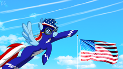 Size: 1920x1080 | Tagged: safe, artist:egstudios93, derpibooru import, rainbow dash, pegasus, pony, 4th of july, clothes, flag, solo, united states, wonderbolts uniform