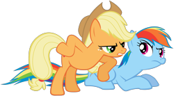 Size: 5666x3118 | Tagged: safe, artist:flutterguy317, derpibooru import, applejack, rainbow dash, earth pony, pegasus, pony, absurd resolution, simple background, transparent background, vector