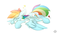 Size: 2000x1158 | Tagged: safe, artist:queenbloodysky, derpibooru import, rainbow dash, pegasus, pony, cloud, cute, dashabetes, eyes closed, female, mare, on a cloud, simple background, sleeping, solo, white background