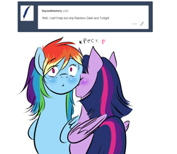 Size: 1280x1110 | Tagged: safe, artist:eva-sama, derpibooru import, rainbow dash, twilight sparkle, twilight sparkle (alicorn), alicorn, pegasus, pony, ask, blushing, female, lesbian, mare, shipping, tumblr, twidash