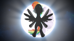 Size: 3840x2160 | Tagged: safe, artist:argodaemon, derpibooru import, rainbow dash, pegasus, pony, backlighting, flying, moon, solo