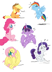 Size: 2480x3425 | Tagged: safe, artist:theponybox696, color edit, derpibooru import, edit, applejack, fluttershy, pinkie pie, rainbow dash, rarity, twilight sparkle, twilight sparkle (alicorn), alicorn, earth pony, pegasus, pony, unicorn, comic:the cutie pee, the cutie map, colored, covering crotch, desperation, equal cutie mark, mane six, need to pee, omorashi, potty dance, potty emergency, potty time, trotting in place