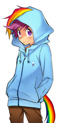 Size: 383x821 | Tagged: safe, artist:megarexetera, rainbow dash, scootaloo, human, clothes, hoodie, humanized, solo