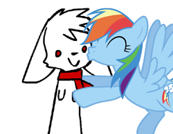 Size: 918x708 | Tagged: safe, rainbow dash, pegasus, pony, blue coat, crack shipping, female, kissing, mare, multicolored mane