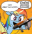 Size: 334x366 | Tagged: safe, edit, rainbow dash, earth pony, pegasus, pony, blonde mane, blue coat, blue wings, comic, comic sans, dialogue, exploitable, exploitable meme, female, mare, meme, multicolored hair, open mouth, orange background, raised hoof, raised leg, rocket jumper, simple background, smiling, speech bubble, team fortress 2, two words meme, underhoof, wings