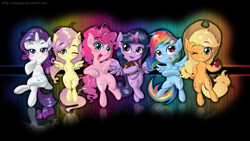 Size: 1920x1080 | Tagged: safe, artist:php94, derpibooru import, applejack, fluttershy, pinkie pie, rainbow dash, rarity, twilight sparkle, twilight sparkle (alicorn), alicorn, earth pony, pegasus, pony, unicorn, apple, book, female, mane six, mare, wallpaper