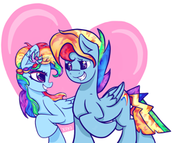 Size: 1408x1164 | Tagged: safe, artist:keepcalmandbeabrony, rainbow blitz, rainbow dash, pegasus, pony, dashblitz, female, heart, male, rule 63, self ponidox, selfcest, straight