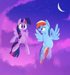 Size: 864x925 | Tagged: safe, artist:january3rd, rainbow dash, twilight sparkle, twilight sparkle (alicorn), alicorn, pegasus, pony, female, flying, mare