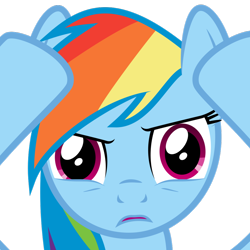 Size: 1024x1024 | Tagged: safe, artist:byteslice, rainbow dash, pegasus, pony, close-up, female, looking at you, mare, my brain is full of fuck, open mouth, reaction image, simple background, solo, transparent background, vector